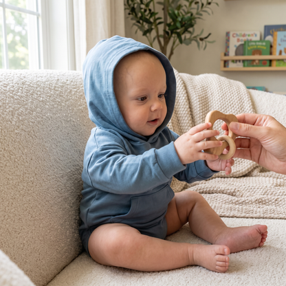Comfortable Cosy Hooded Baby Romper with Front Pocket