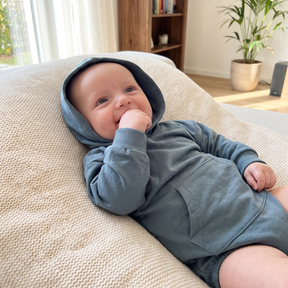 Comfortable Cosy Hooded Baby Romper with Front Pocket