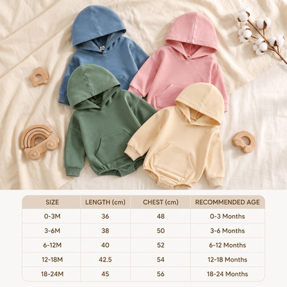 Comfortable Cosy Hooded Baby Romper with Front Pocket