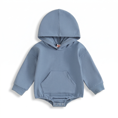 Comfortable Cosy Hooded Baby Romper with Front Pocket