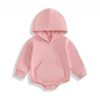 Comfortable Cosy Hooded Baby Romper with Front Pocket
