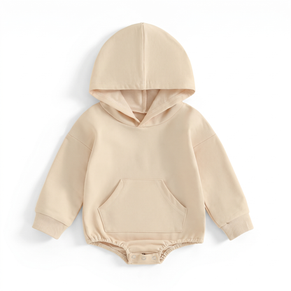 Comfortable Cosy Hooded Baby Romper with Front Pocket