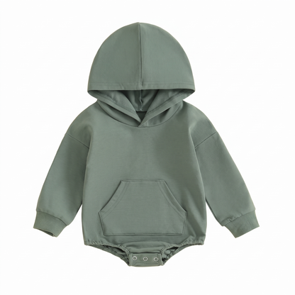 Comfortable Cosy Hooded Baby Romper with Front Pocket