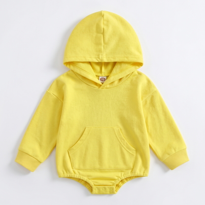 Comfortable Cosy Hooded Baby Romper with Front Pocket