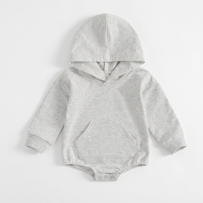 Comfortable Cosy Hooded Baby Romper with Front Pocket