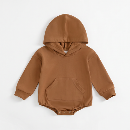 Comfortable Cosy Hooded Baby Romper with Front Pocket