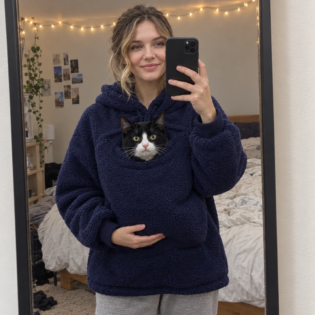 Pet Carrier Hoodie with Front Pouch - Cat & Small Dog Carrier Sweatshirt for Women & Men, Hands-Free Cuddle Hoodie, S-3XL