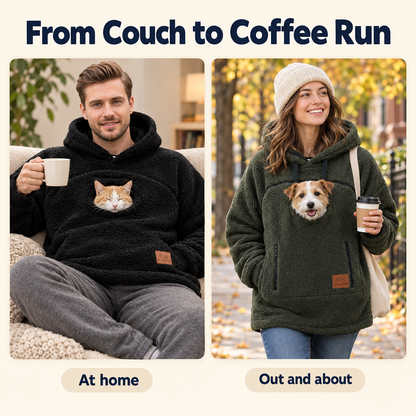 Pet Carrier Hoodie with Front Pouch - Cat & Small Dog Carrier Sweatshirt for Women & Men, Hands-Free Cuddle Hoodie, S-3XL