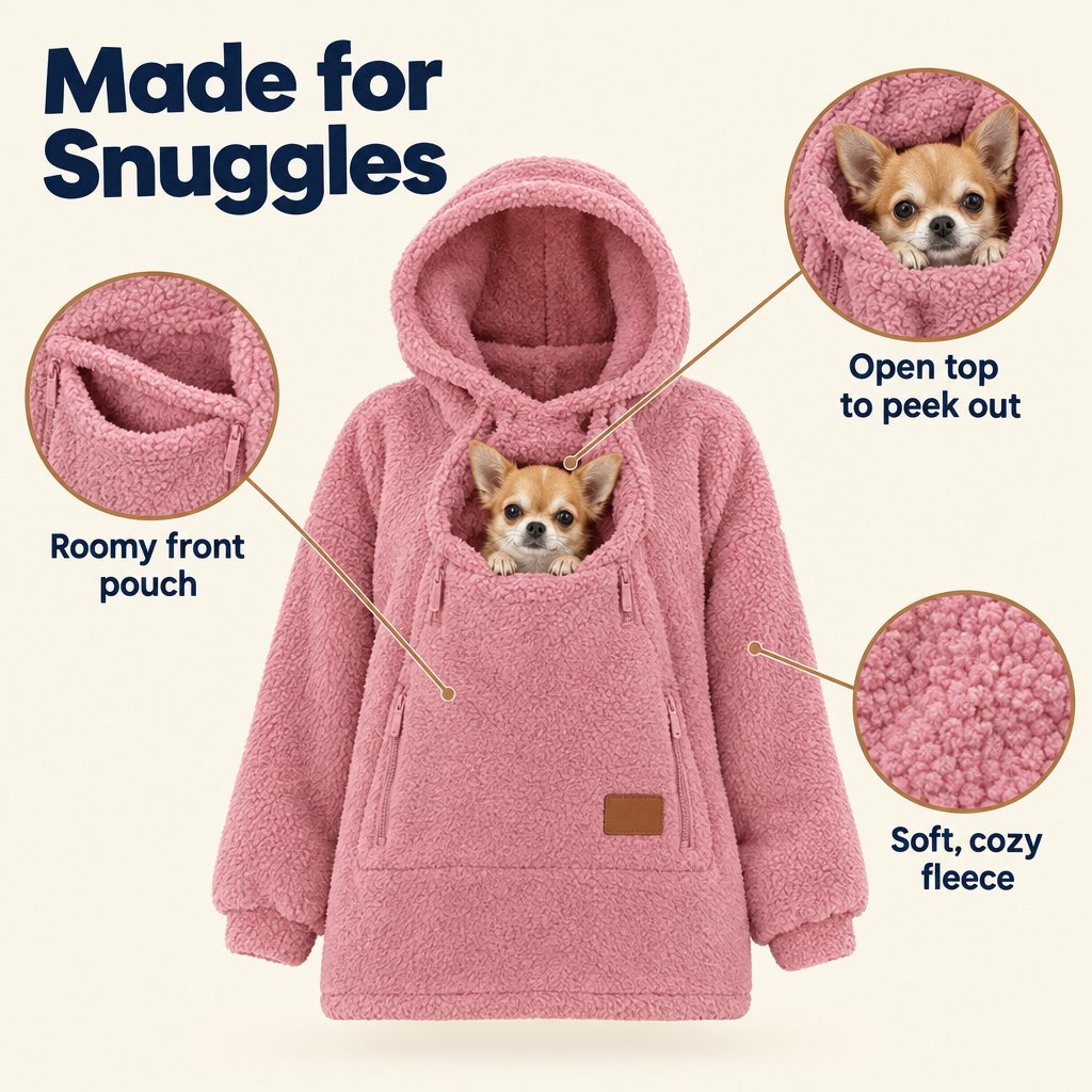 Pet Carrier Hoodie with Front Pouch - Cat & Small Dog Carrier Sweatshirt for Women & Men, Hands-Free Cuddle Hoodie, S-3XL