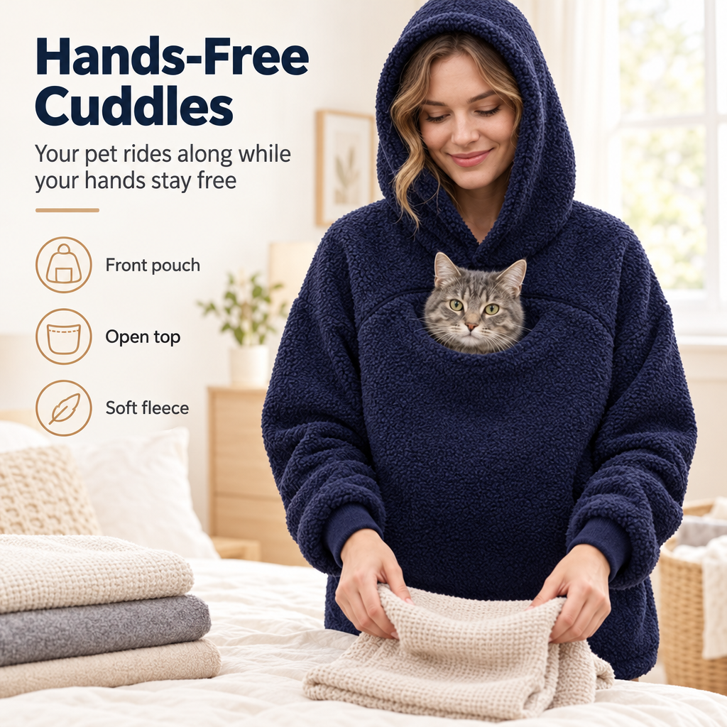 Pet Carrier Hoodie with Front Pouch - Cat & Small Dog Carrier Sweatshirt for Women & Men, Hands-Free Cuddle Hoodie, S-3XL
