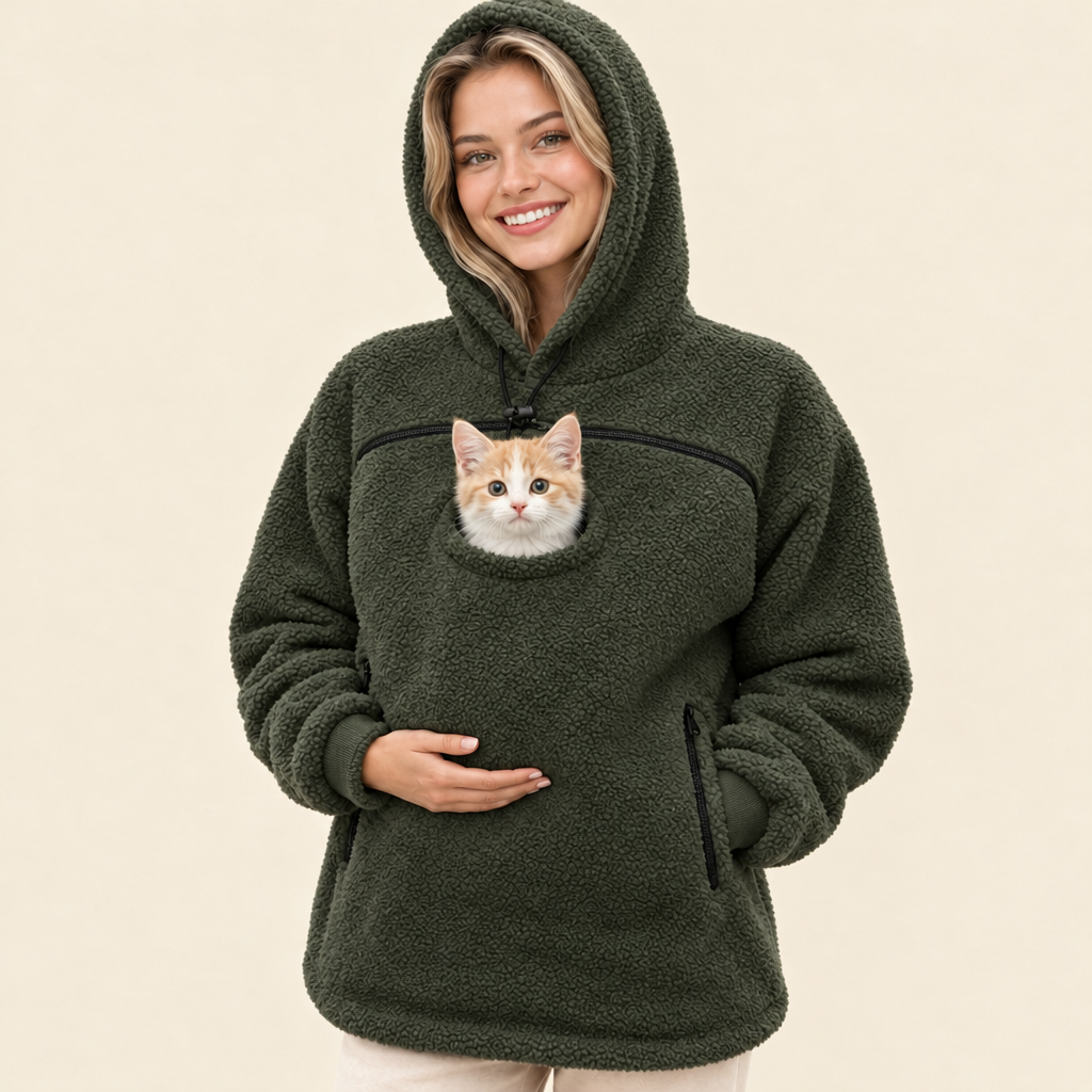 Pet Carrier Hoodie with Front Pouch - Cat & Small Dog Carrier Sweatshirt for Women & Men, Hands-Free Cuddle Hoodie, S-3XL