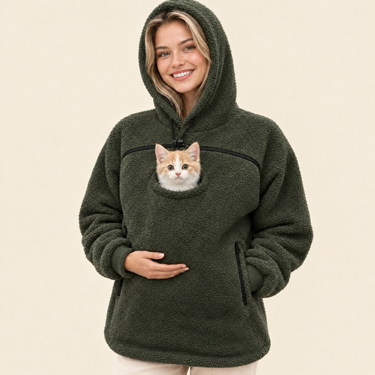 Pet Carrier Hoodie with Front Pouch - Cat & Small Dog Carrier Sweatshirt for Women & Men, Hands-Free Cuddle Hoodie, S-3XL