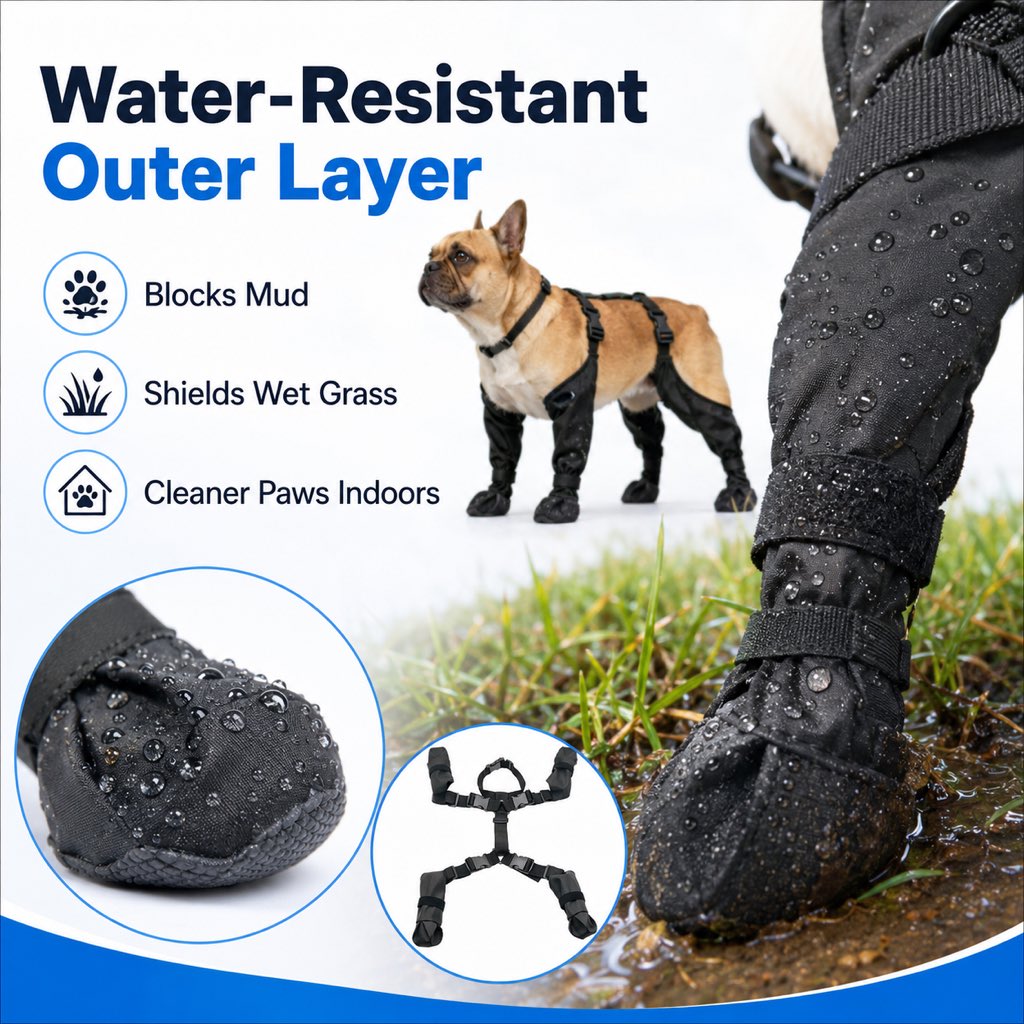 Stay-On Waterproof Dog Walking Boots for Rain, Mud & Hot Pavement - Anti-Slip Paw Protection Suit