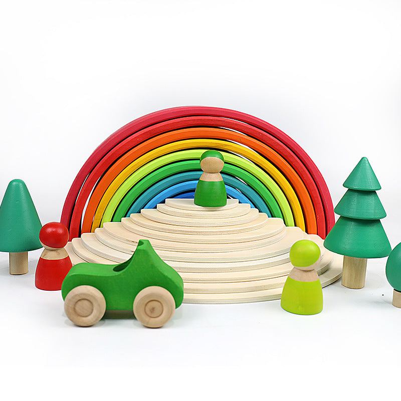 Montessori Wooden Rainbow Stacking Blocks Set