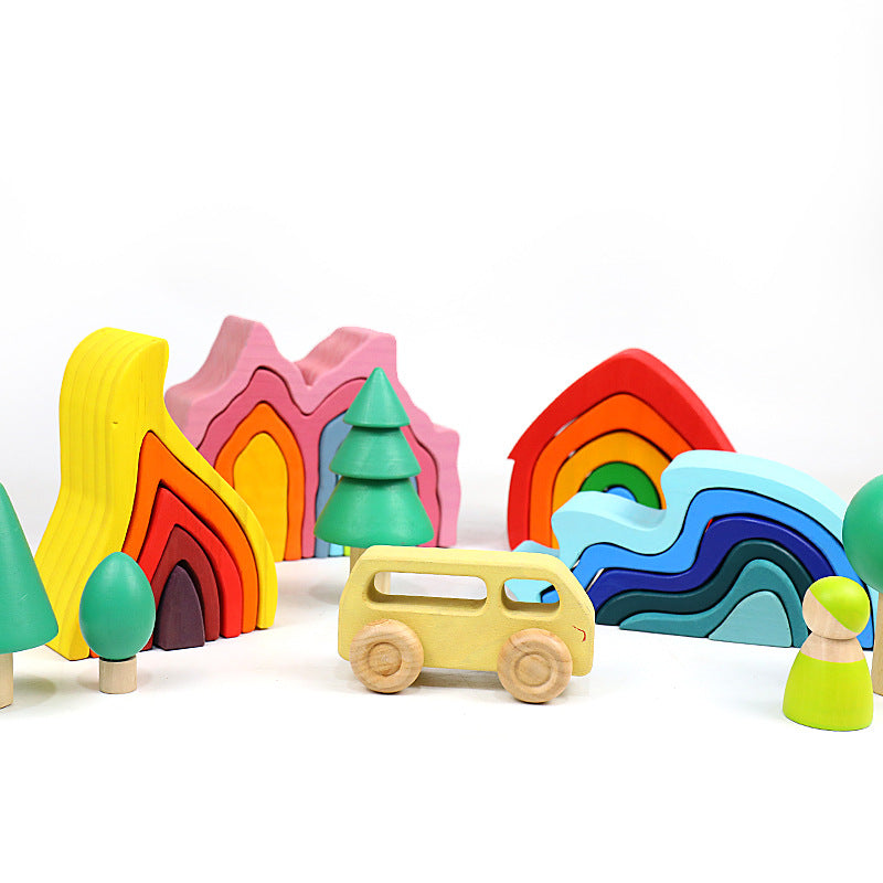 Montessori Wooden Rainbow Stacking Blocks Set