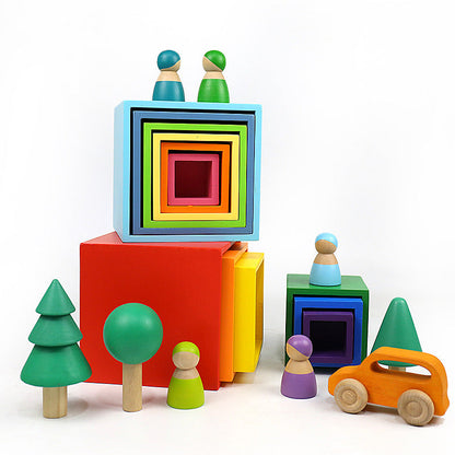 Montessori Wooden Rainbow Stacking Blocks Set
