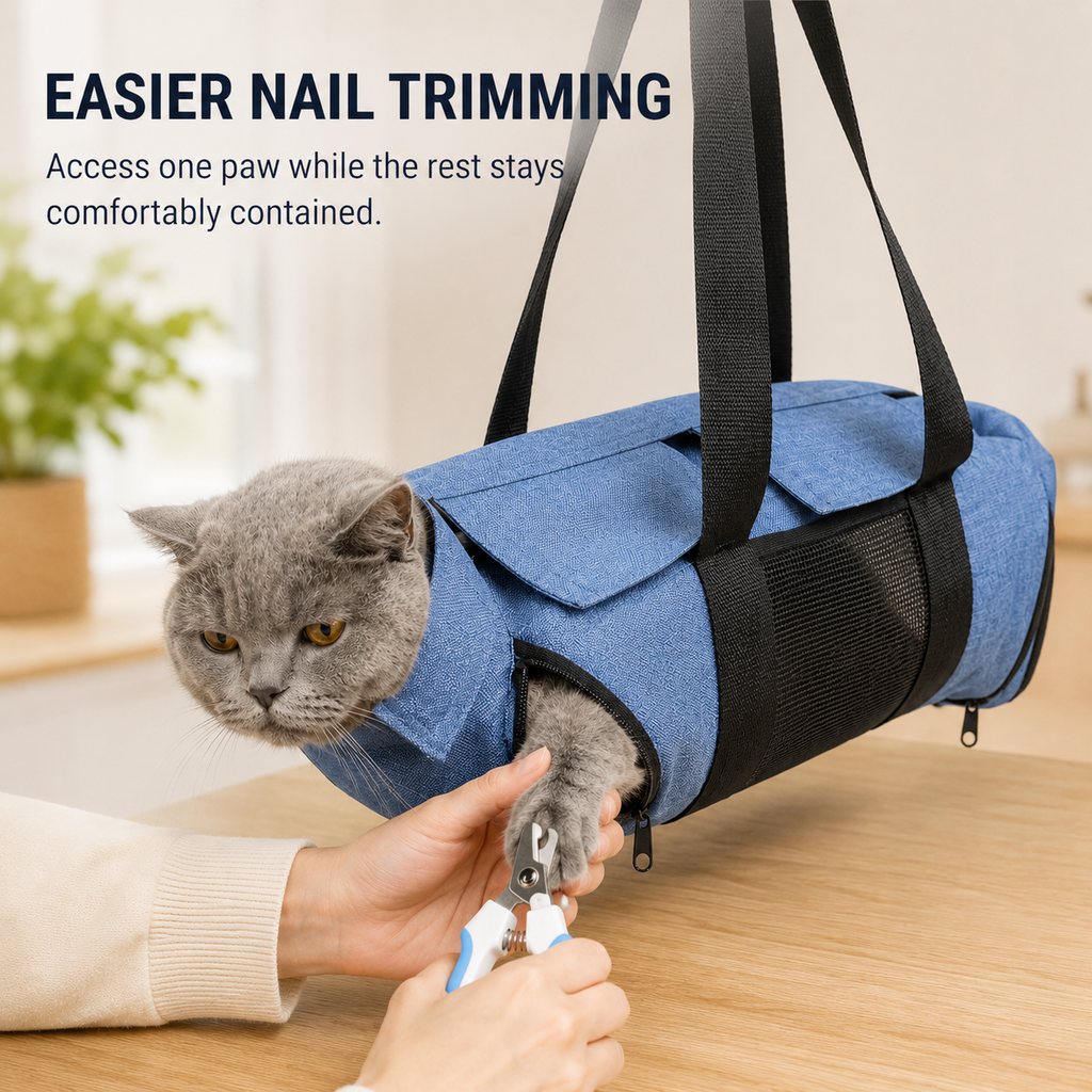 Cat Grooming Restraint Bag for Nail Trimming & Ear Cleaning – Easier Control for Wiggly Cats