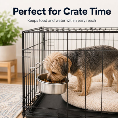Inside-Crate Stainless Steel Hanging Pet Bowl for Dogs & Cats - No-Tip Food & Water Bowl for Kennels
