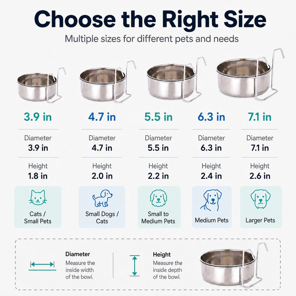 Inside-Crate Stainless Steel Hanging Pet Bowl for Dogs & Cats - No-Tip Food & Water Bowl for Kennels