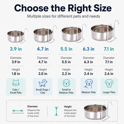 Inside-Crate Stainless Steel Hanging Pet Bowl for Dogs & Cats - No-Tip Food & Water Bowl for Kennels