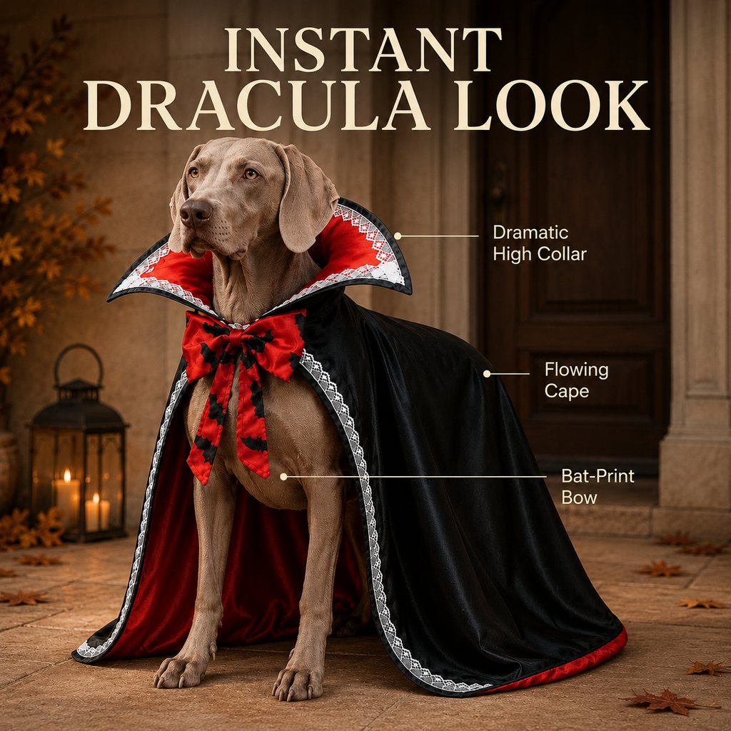 Halloween Vampire Dog Cape Costume – Dracula Cloak with Stand-Up Collar for Trick-or-Treating, Parties & Photos