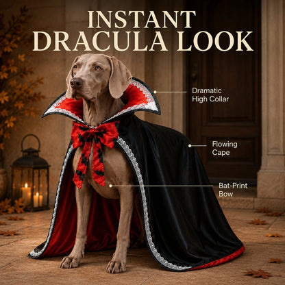 Halloween Vampire Dog Cape Costume – Dracula Cloak with Stand-Up Collar for Trick-or-Treating, Parties & Photos
