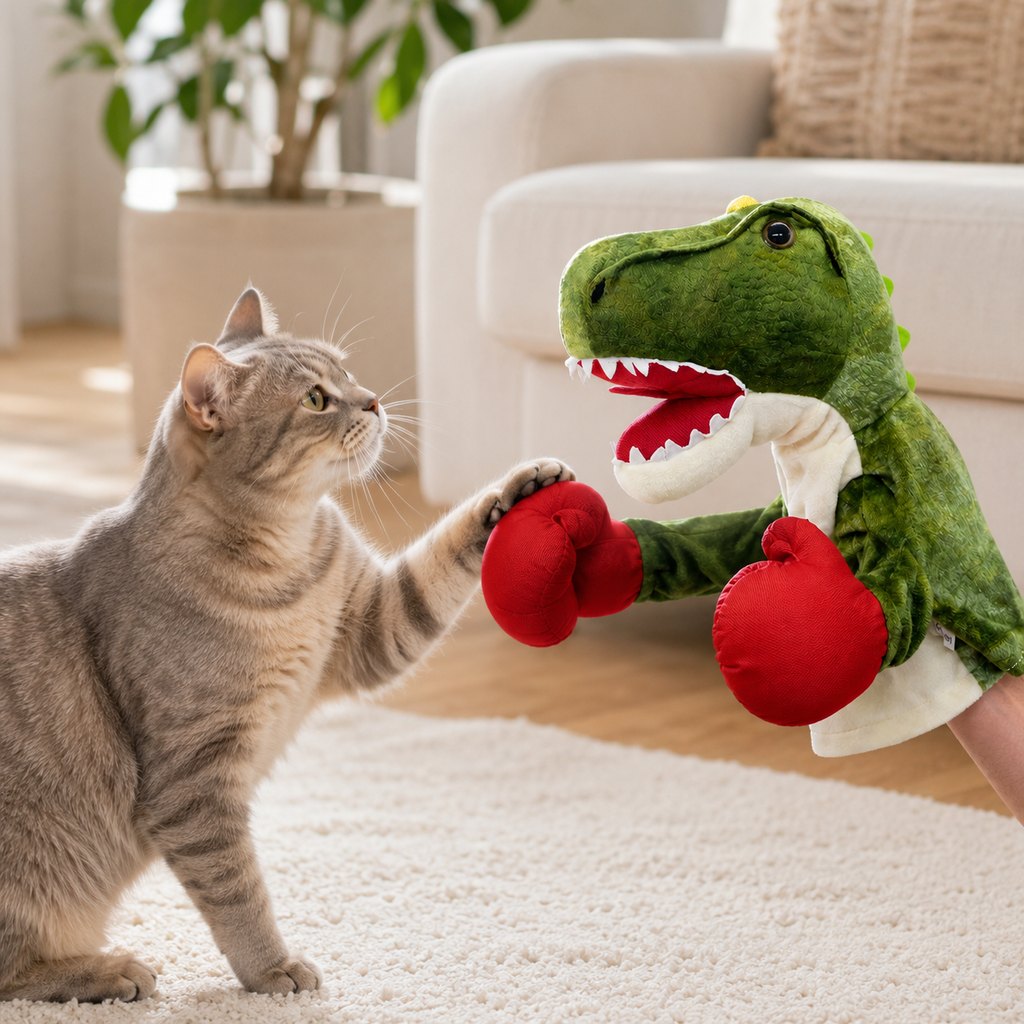 Interactive Boxing Pet Puppet for Indoor Play – Squeeze-to-Punch Sound Toy for Bored Dogs & Cats