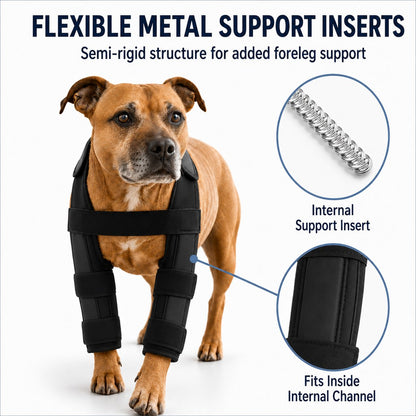 Dog Double Front Leg Support Brace for Unsteady Walking - Chest Harness with Internal Metal Support Inserts