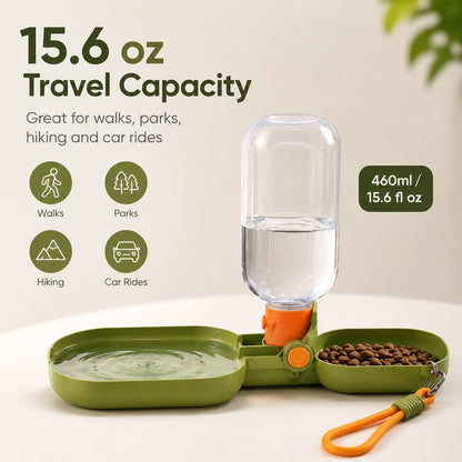 Portable Folding Pet Water & Food Cup for Walks & Hiking - 15.6 oz Leak-Resistant Dog & Cat Travel Bottle Bowl