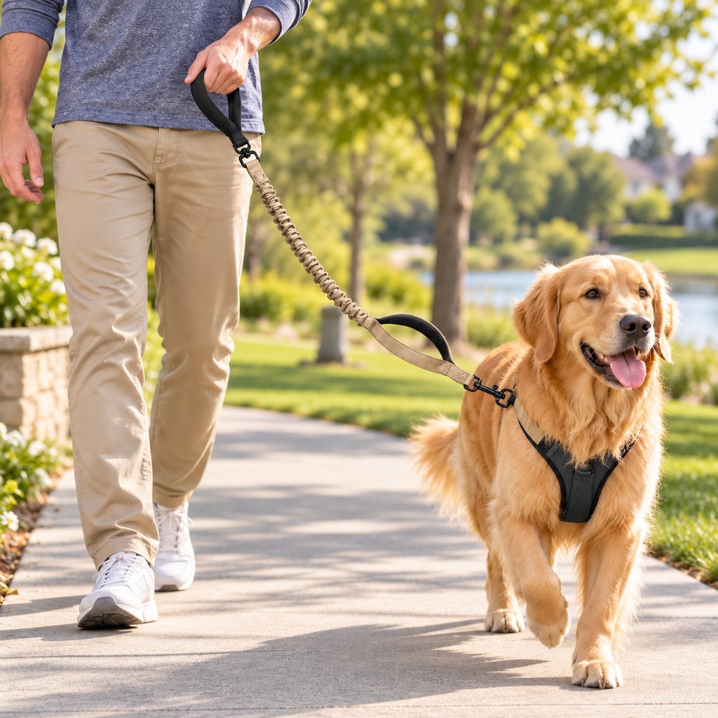 Dual Handle Shock-Absorbing Bungee Dog Leash for City Walks, Jogging & Hiking - Softer Pulls, Quick Close Control