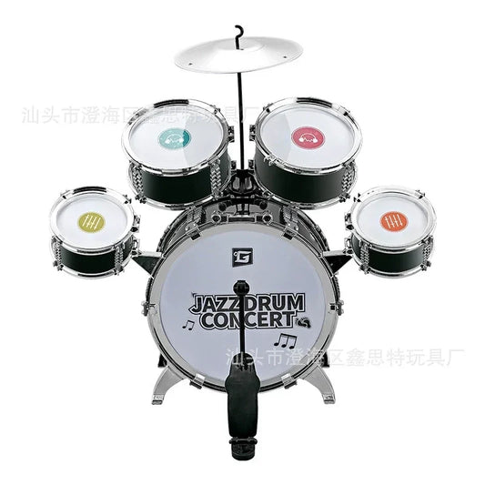 Children's black jazz drum set isolated on a white background