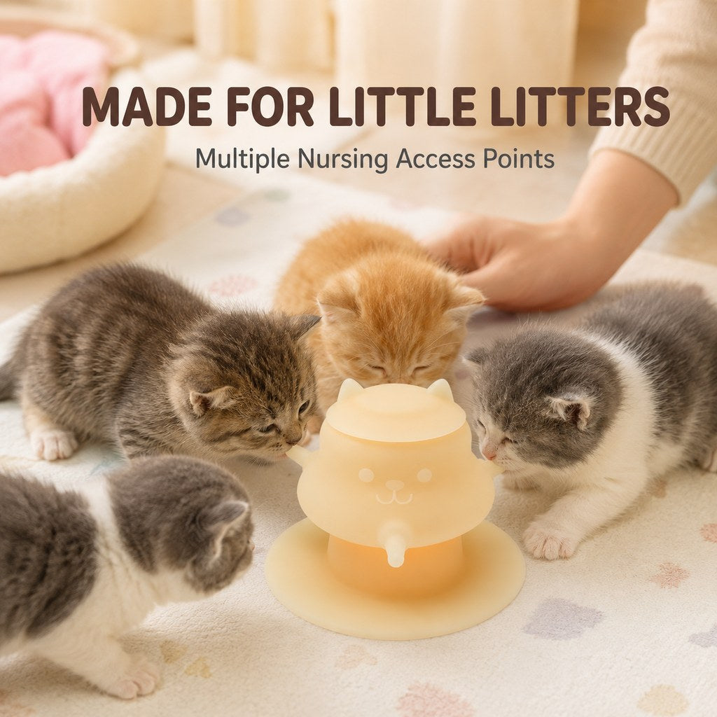 4-Nipple Silicone Nursing Feeder for Kittens & Puppies - Easier Litter Feeding with a Suction Base