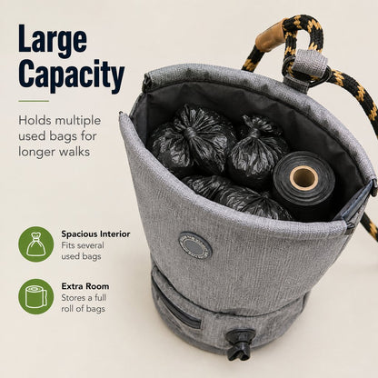 Dog Poop Bag Holder for Walks - Carry Used Waste Bags Hands-Free Until the Next Trash Can