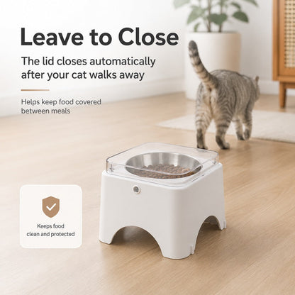 Smart Auto-Opening Covered Cat Bowl for Cleaner Indoor Feeding - Rechargeable Dustproof Cat Feeder