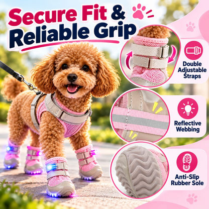 LED Light-Up Dog Boots for Night Walks – Breathable Anti-Slip Paw Protection
