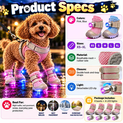 LED Light-Up Dog Boots for Night Walks – Breathable Anti-Slip Paw Protection