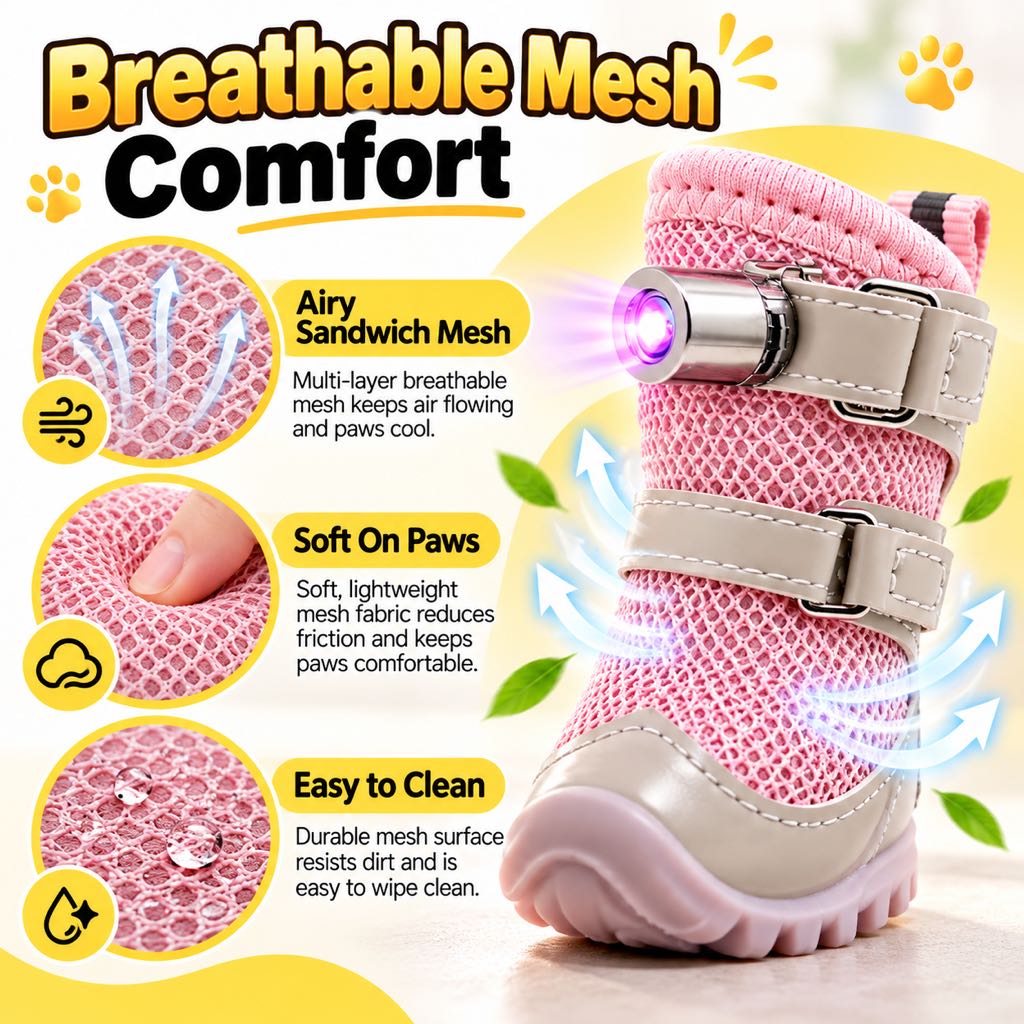 LED Light-Up Dog Boots for Night Walks – Breathable Anti-Slip Paw Protection