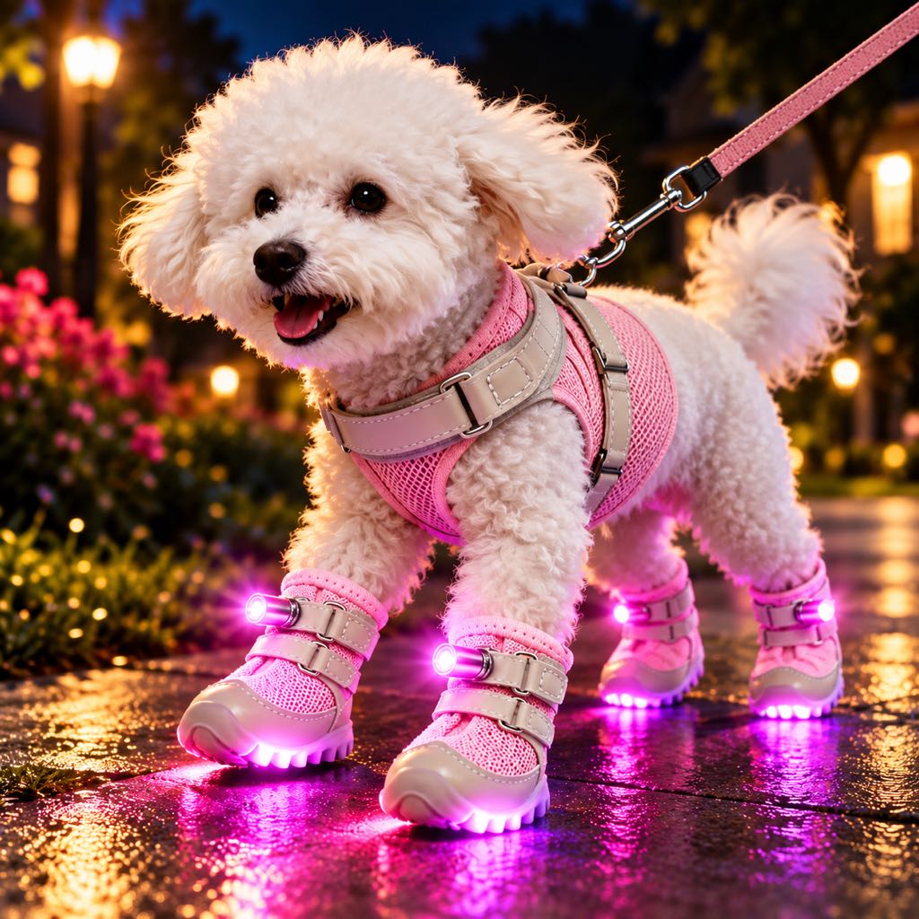LED Light-Up Dog Boots for Night Walks – Breathable Anti-Slip Paw Protection