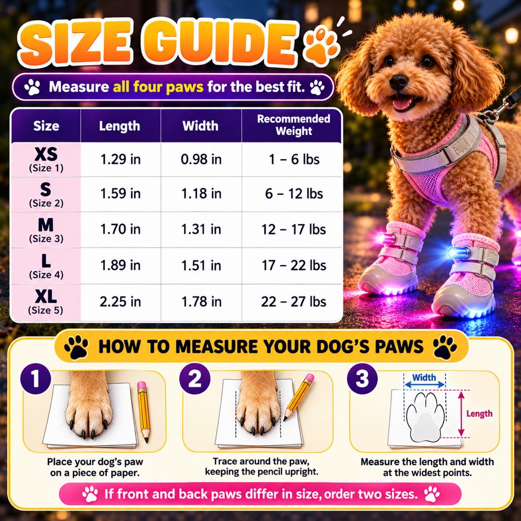 LED Light-Up Dog Boots for Night Walks – Breathable Anti-Slip Paw Protection