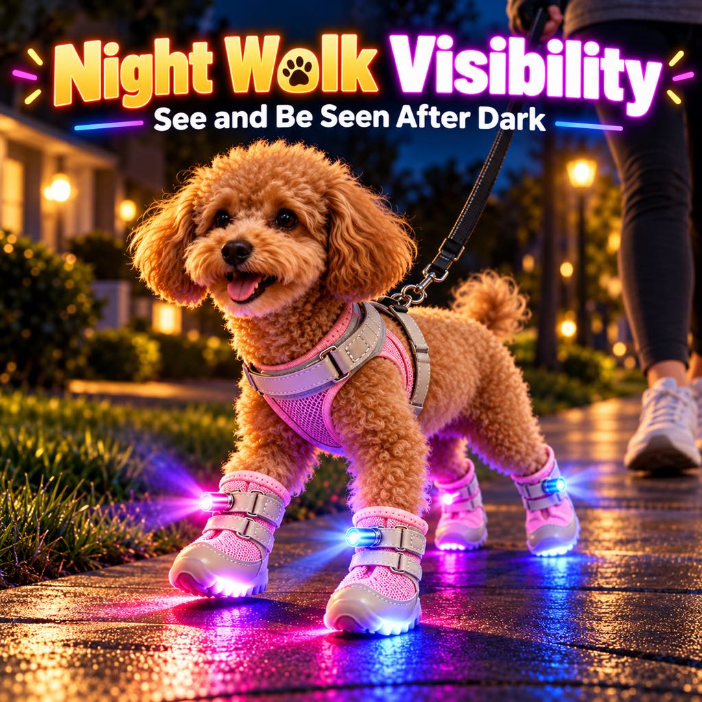 LED Light-Up Dog Boots for Night Walks – Breathable Anti-Slip Paw Protection