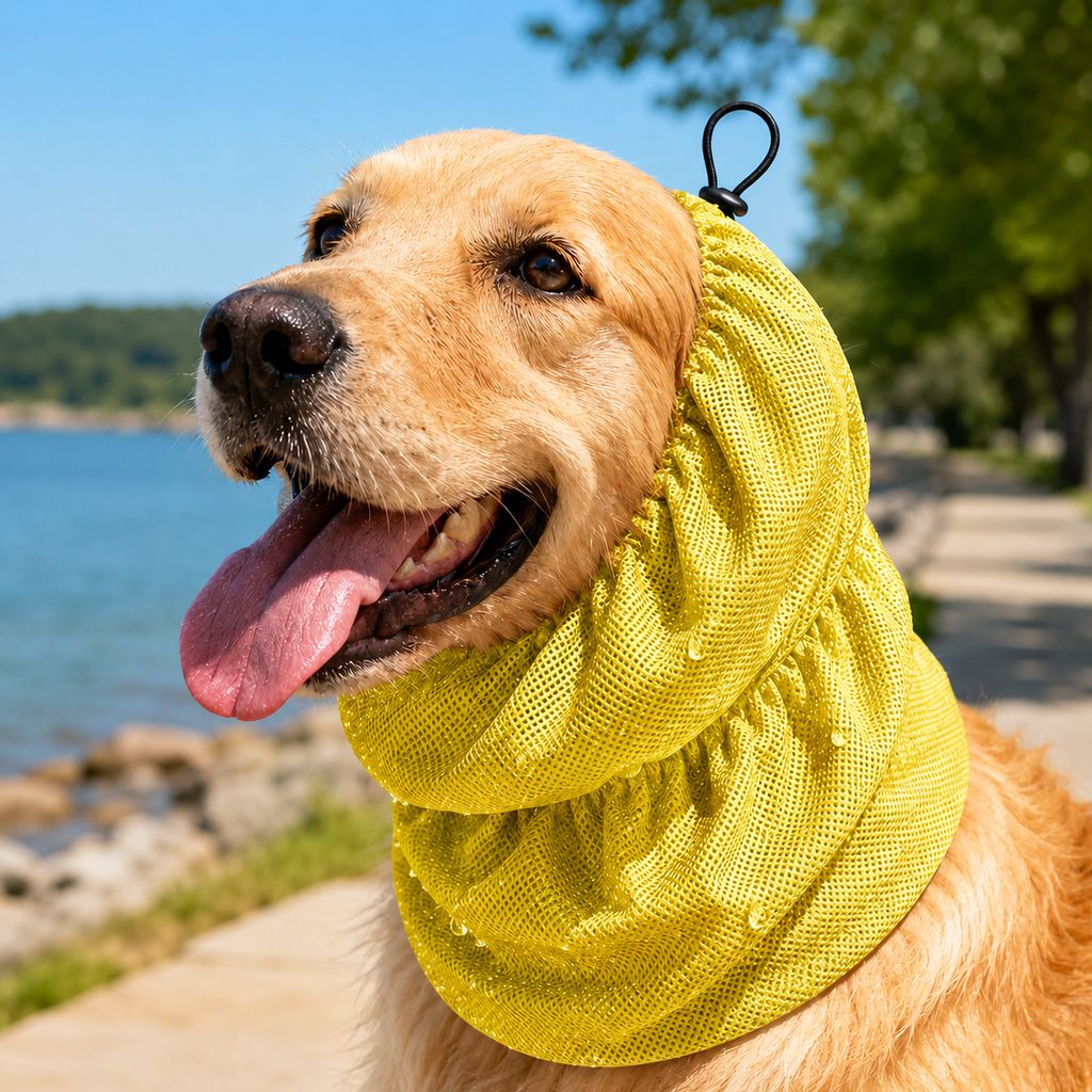 Water-Activated Dog Cooling Snood for Summer Walks - Lightweight Neck & Ear Cooler for Hot Weather, Beach Days & Long-Fur Dogs