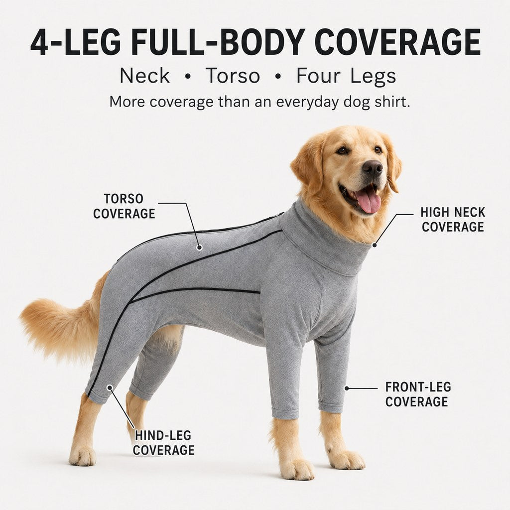 Four-Leg Full-Body Dog Jumpsuit for Home & Outdoor Wear – Helps Contain Loose Fur & Everyday Dirt