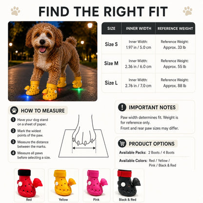 Step-Activated RGB Light-Up Dog Boots for Night Walks – Low-Light Visibility & Lightweight EVA Paw Coverage
