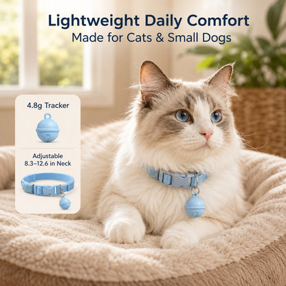 Smart Pet Tracker Bell Collar for Cats & Small Dogs - Find Hiding Pets Faster at Home, in the Yard & on Daily Walks