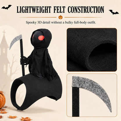 Grim Reaper Rider Pet Costume – Adjustable 3D Halloween Outfit for Trick-or-Treat, Parties & Photos