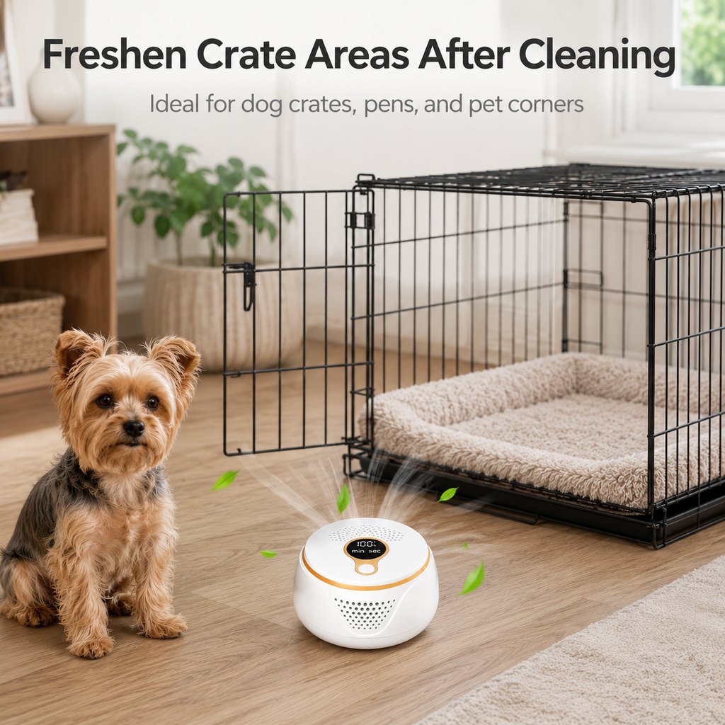 Rechargeable Ozone Pet Odor Deodorizer for Litter Box & Empty Crate Areas – USB-C Odor Treatment Device for Unoccupied Small Spaces