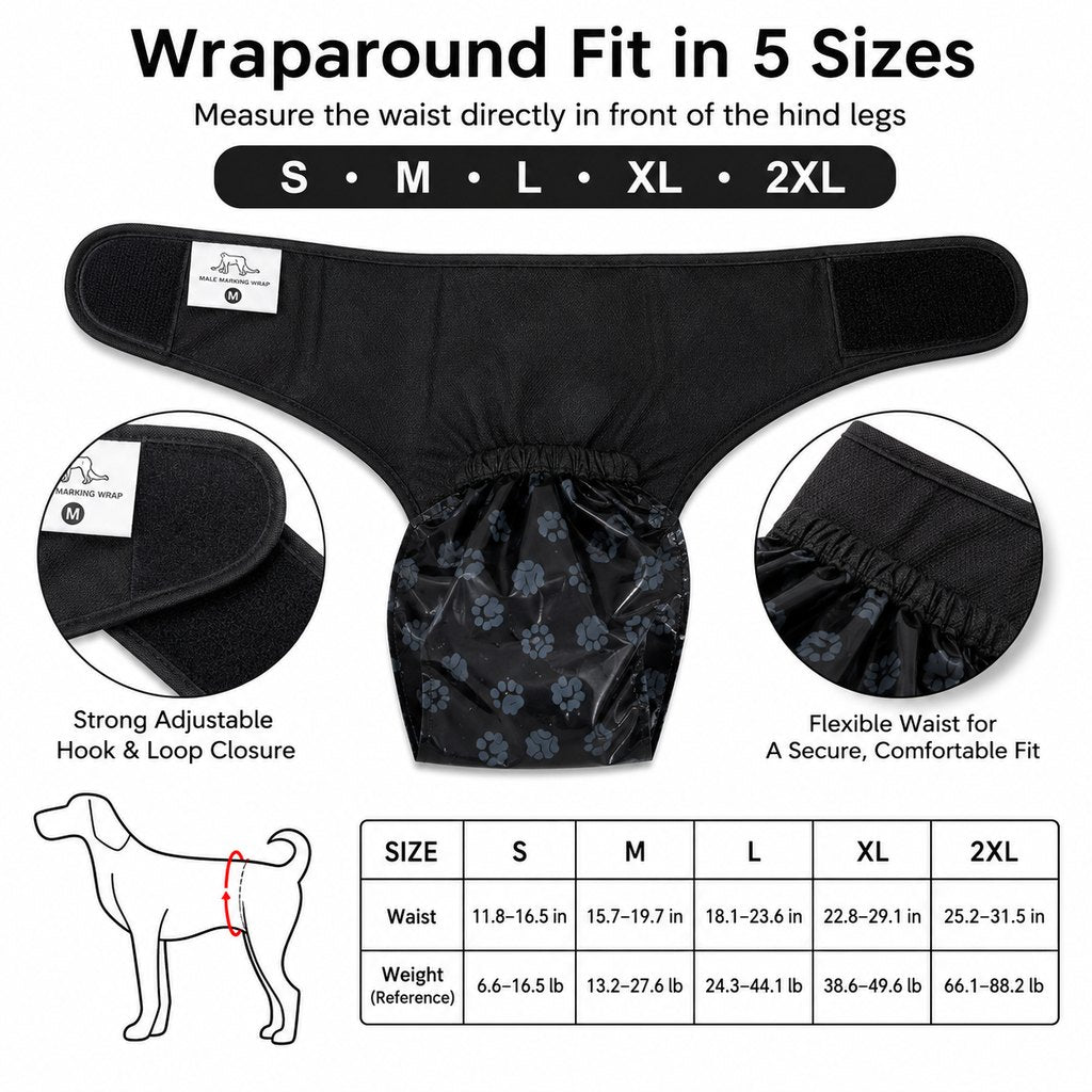 Reusable Male Dog Urine Collection Wrap with 50 Bags - Indoor Marking & Accident Support