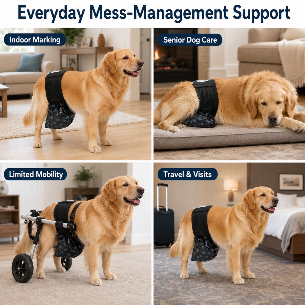 Reusable Male Dog Urine Collection Wrap with 50 Bags - Indoor Marking & Accident Support
