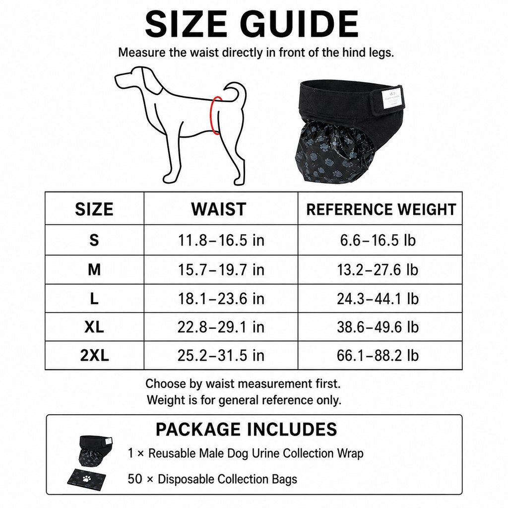 Reusable Male Dog Urine Collection Wrap with 50 Bags - Indoor Marking & Accident Support