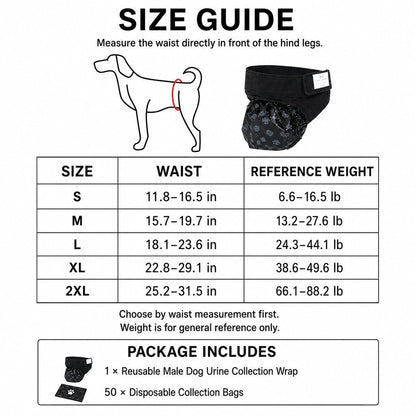 Reusable Male Dog Urine Collection Wrap with 50 Bags - Indoor Marking & Accident Support